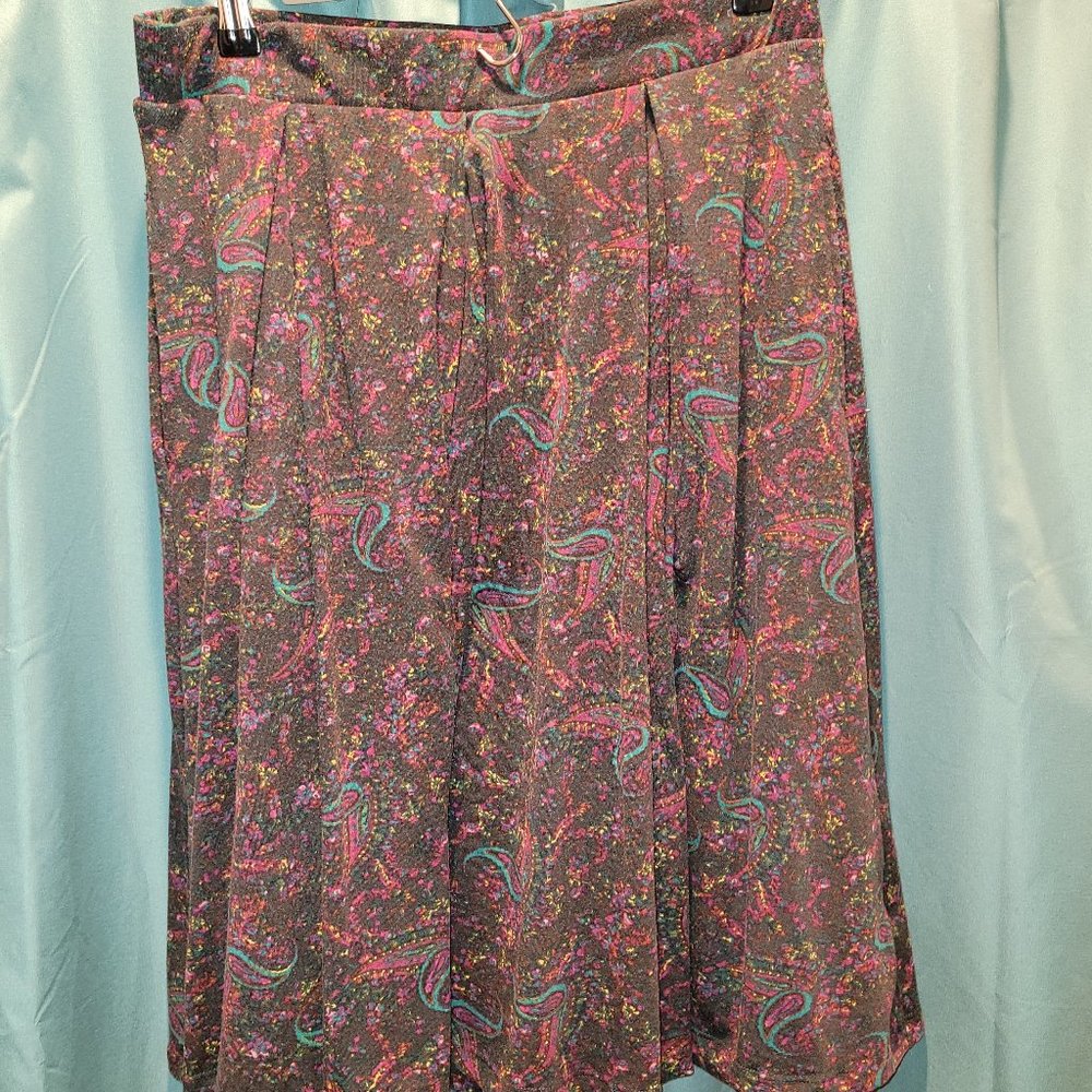 LuLaRoe Madison Skirt Medium M Black Purple Teal A Line Knee Length